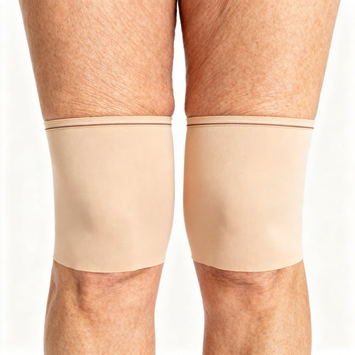 Beige lace anti-chafing thigh bands worn on thighs